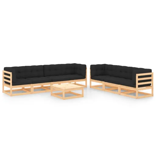 Conjunto Lounge de Jardim c/ Almofadões Pinho Maciço (8 pcs)