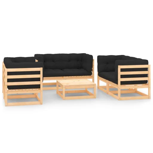 Conjunto Lounge de Jardim c/ Almofadões Pinho Maciço (7 pcs)