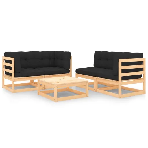 Conjunto Lounge de Jardim c/ Almofadões Pinho Maciço (5 pcs)