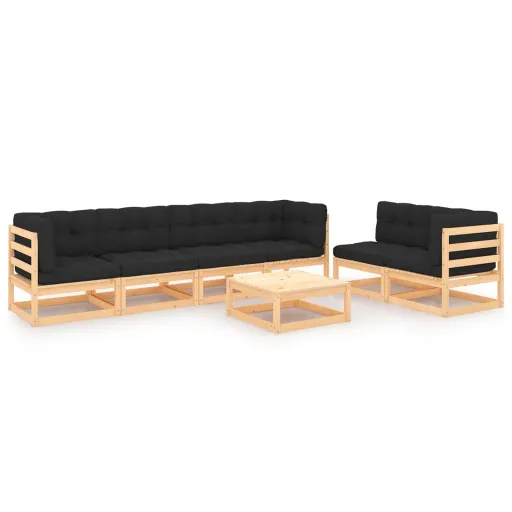 Conjunto Lounge de Jardim c/ Almofadões Pinho Maciço (7 pcs)