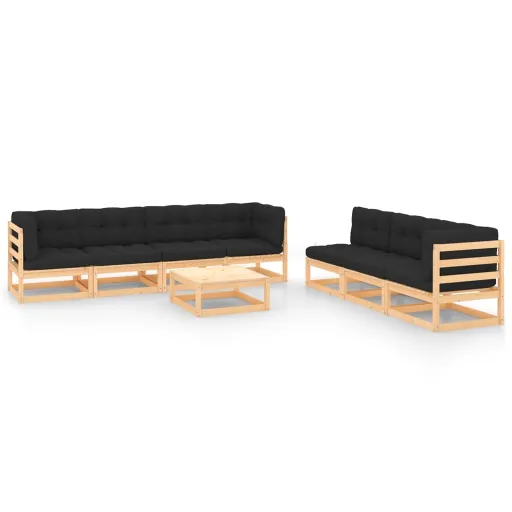 Conjunto Lounge de Jardim c/ Almofadões Pinho Maciço (8 pcs)