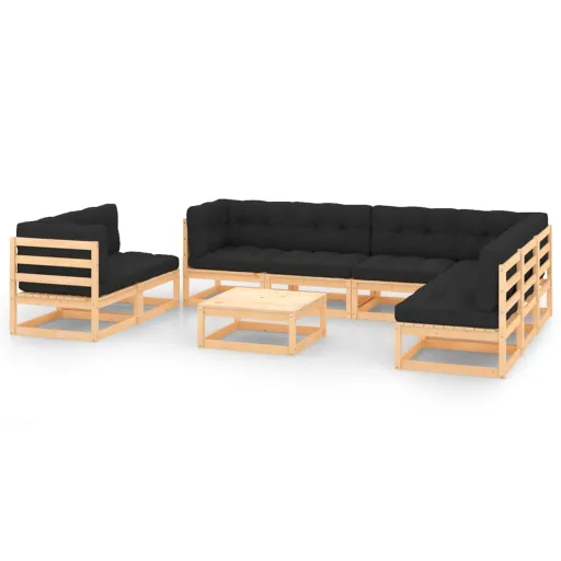 Conjunto Lounge de Jardim c/ Almofadões Pinho Maciço (9 pcs)