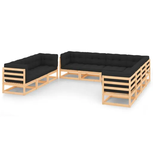 Conjunto Lounge de Jardim c/ Almofadões Pinho Maciço (10 pcs)