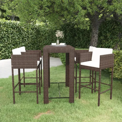 Conjunto de Bar p/ Jardim com Almofadões Vime PE Castanho (5 pcs)