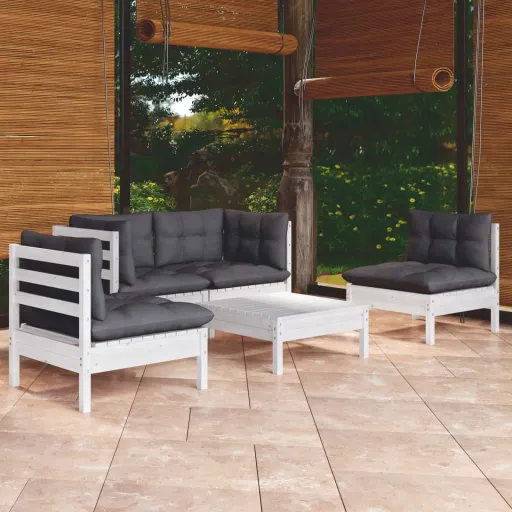 Conjunto Lounge de Jardim c/ Almofadões Pinho Maciço (5 pcs)