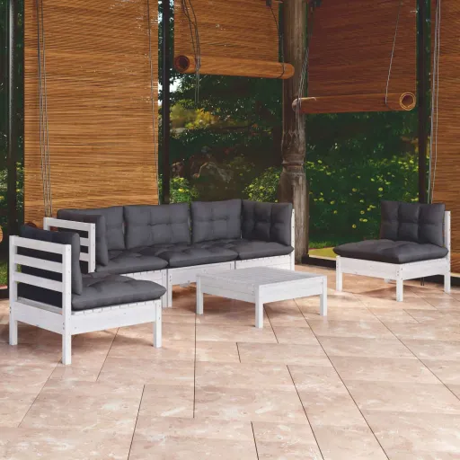 Conjunto Lounge de Jardim c/ Almofadões Pinho Maciço (6 pcs)