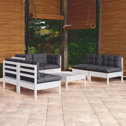 Conjunto Lounge de Jardim c/ Almofadões Pinho Maciço (7 pcs)