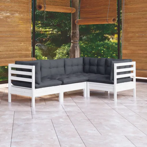 Conjunto Lounge de Jardim c/ Almofadões Pinho Branco (4 pcs)