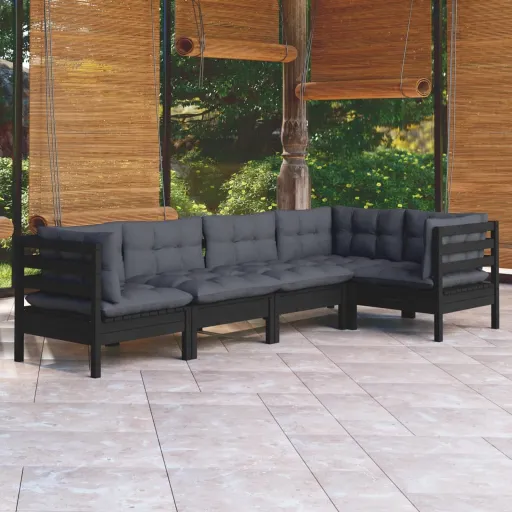 Conjunto Lounge de Jardim c/ Almofadões Pinho Maciço (5 pcs)