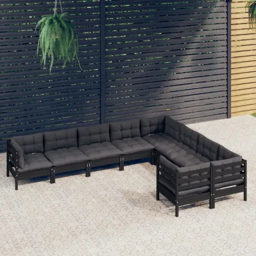 Conjunto Lounge de Jardim c/ Almofadões Pinho Preto (9 pcs)