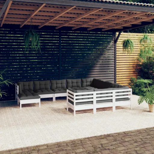 Conjunto Lounge de Jardim c/ Almofadões Pinho Branco (11 pcs)