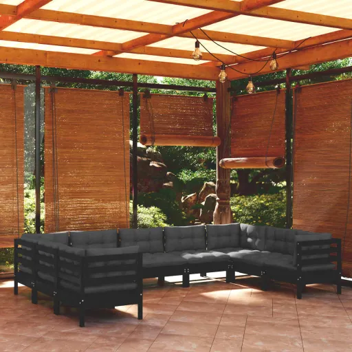 Conjunto Lounge de Jardim c/ Almofadões Pinho Preto (9 pcs)