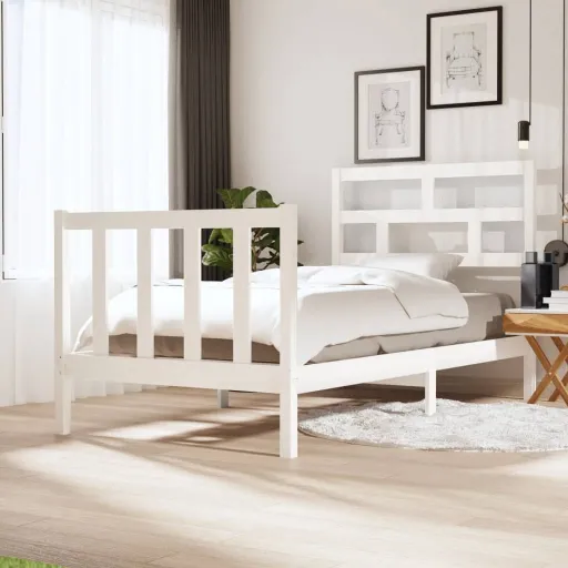 Estrutura de Cama Pequena Solteiro 75x190cm Pinho Maciço Branco