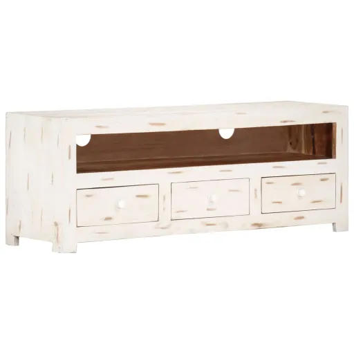 Móvel de TV Madeira de Acácia Maciça 110x30x40 cm Branco