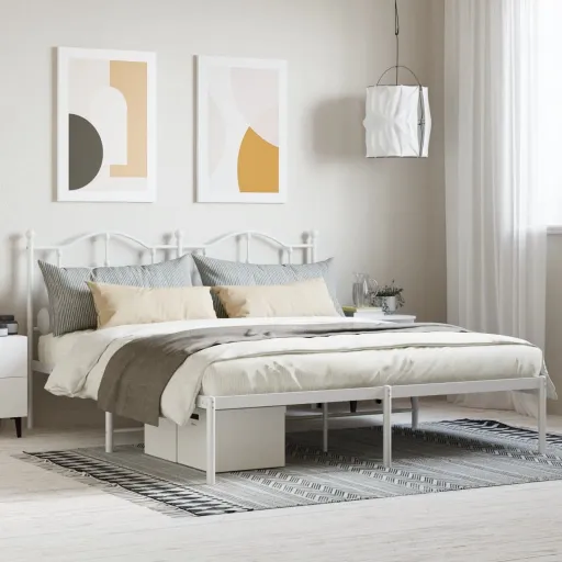 Estrutura de Cama com Cabeceira 160x200 cm Metal Branco