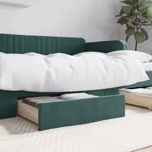 Gavetas de Cama   Derivados de Madeira e Veludo Verde-Escuro (2 pcs)