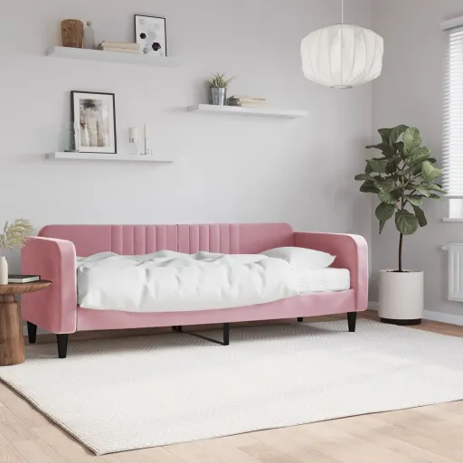 Sofá-Cama com Colchão 80x200 cm Veludo Rosa