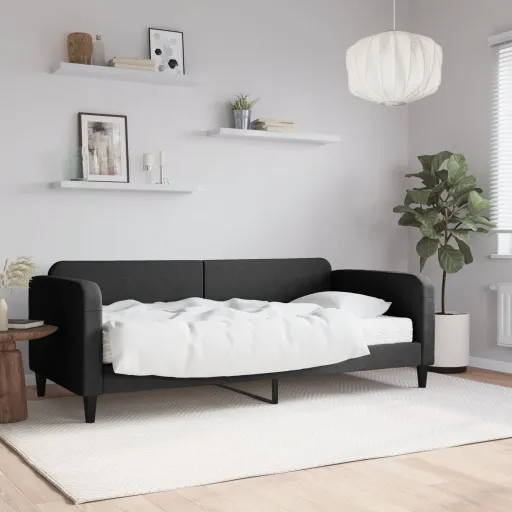 Sofá-Cama com Colchão 90x190 cm Tecido Preto