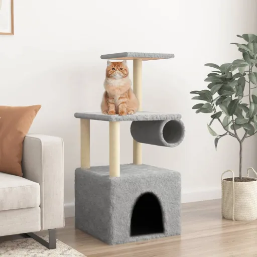 Árvore Gatos c/ Postes Arranhadores Sisal 109,5 cm Cinza-Claro