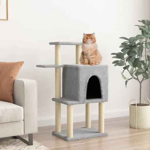 Árvore p/ Gatos c/ Postes Arranhadores Sisal 97 cm Cinza-Claro