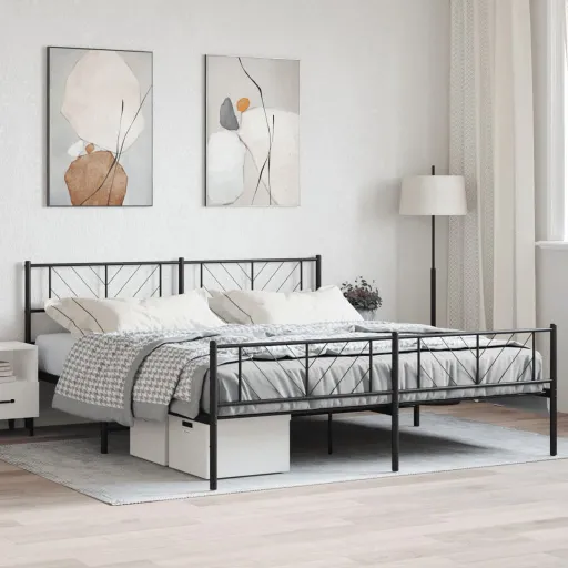 Estrutura de Cama com Cabeceira e Pés 183x213 cm Metal Preto