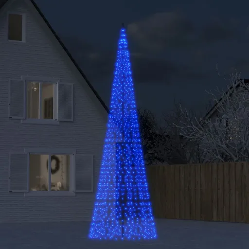 Árvore de Natal c/ Luz Mastro de Bandeira 1534 LEDs 500 cm Azul