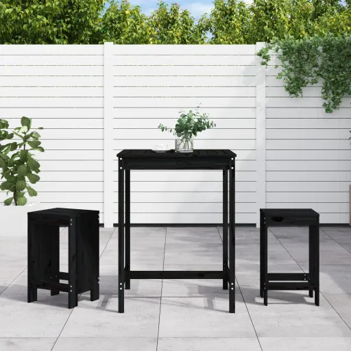 Conjunto de Bar para Jardim Pinho Maciço Preto (3 pcs)