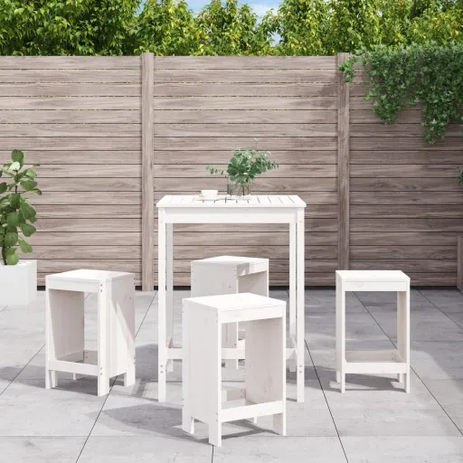 Conjunto de Bar para Jardim Pinho Maciço Branco (5 pcs)