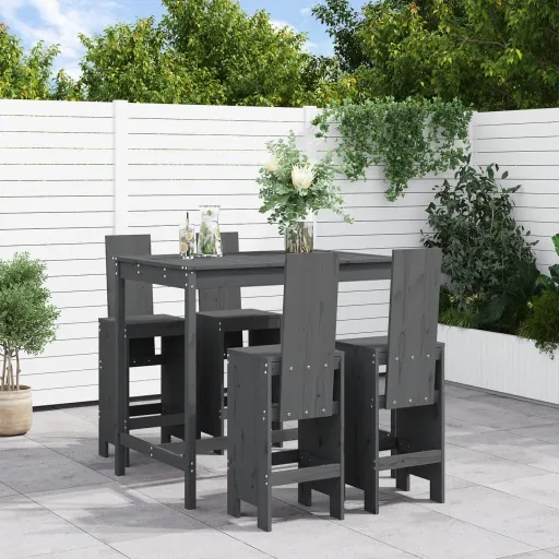 Conjunto de Bar para Jardim Pinho Maciço Cinzento (5 pcs)