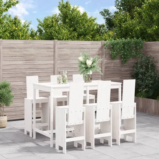 Conjunto de Bar para Jardim Pinho Maciço Branco (7 pcs)