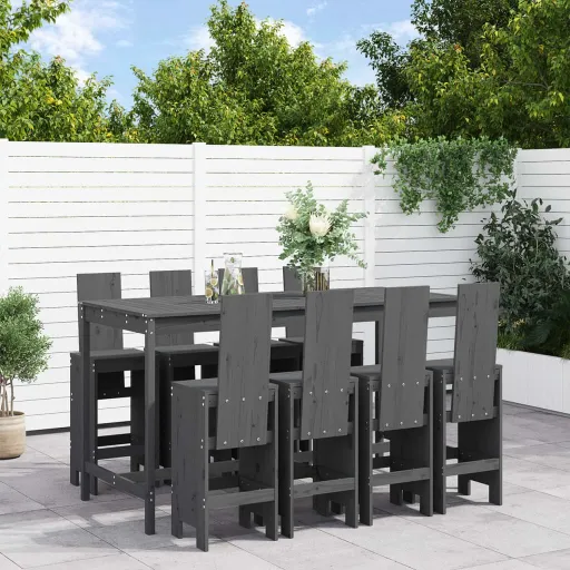 Conjunto de Bar para Jardim Pinho Maciço Cinzento (9 pcs)