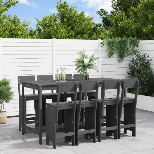 Conjunto de Bar para Jardim Pinho Maciço Cinzento (9 pcs)