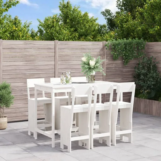 Conjunto de Bar para Jardim Pinho Maciço Branco (7 pcs)