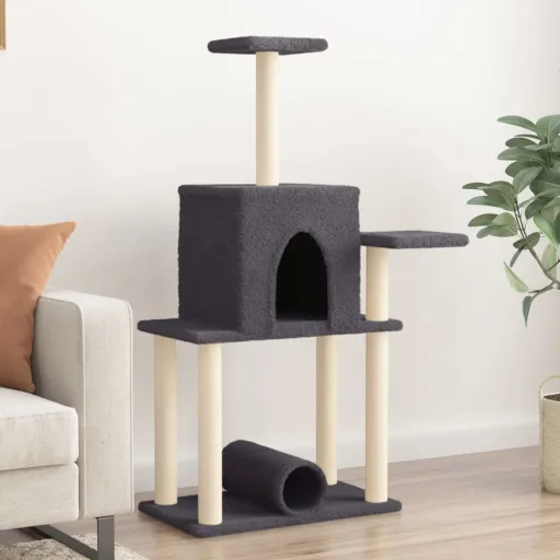 Árvore p/ Gatos c/ Postes Arranhadores Sisal 122cm Cinza-Escuro