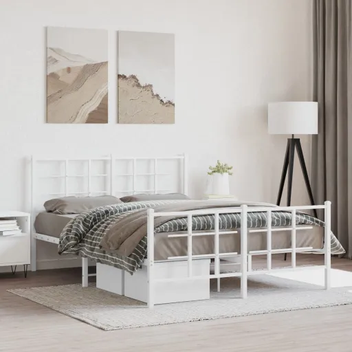 Estrutura de Cama com Cabeceira e Pés 135x190 cm Metal Branco