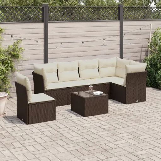 Conjunto de Sofás Jardim c/ Almofadões Vime PE Castanho (6 pcs)