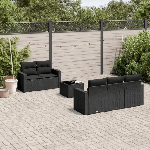 Conjunto Sofás de Jardim c/ Almofadões Vime PE Preto (6 pcs)