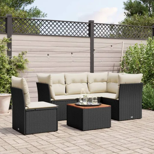 Conjunto Sofás de Jardim c/ Almofadões Vime PE Preto (6 pcs)