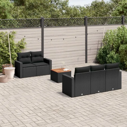 Conjunto Sofás de Jardim c/ Almofadões Vime PE Preto (6 pcs)