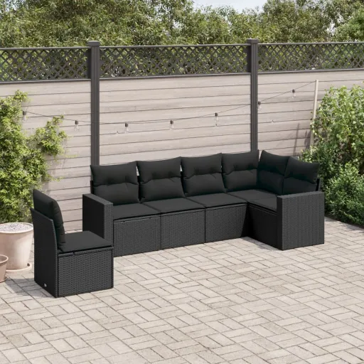 Conjunto Sofás de Jardim c/ Almofadões Vime PE Preto (6 pcs)