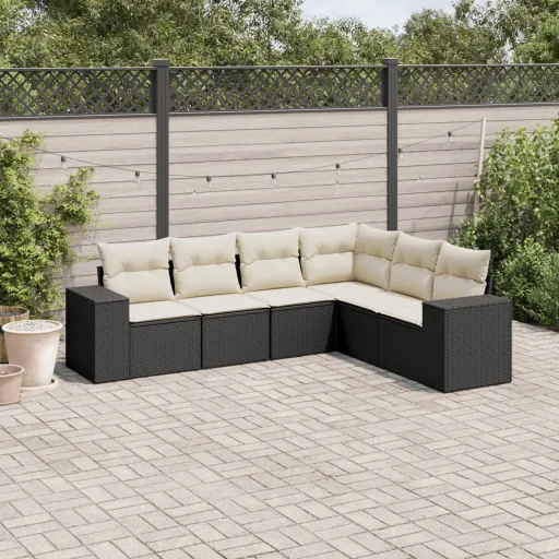 Conjunto Sofás de Jardim c/ Almofadões Vime PE Preto (6 pcs)