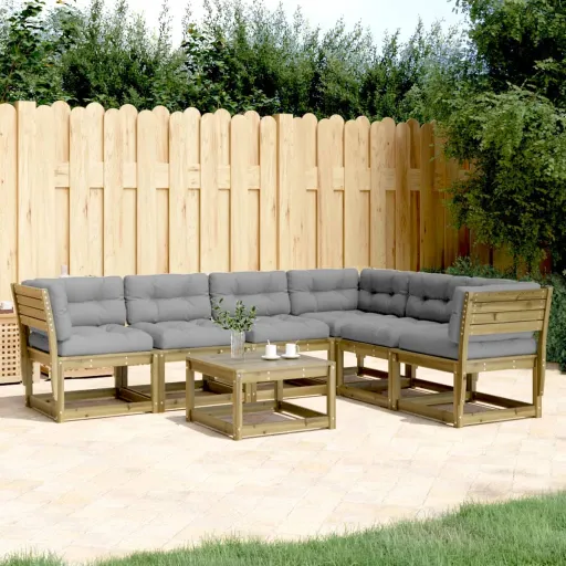 Conjunto Sofás de Jardim c/ Almofadões Pinho Impregnado (6 pcs)