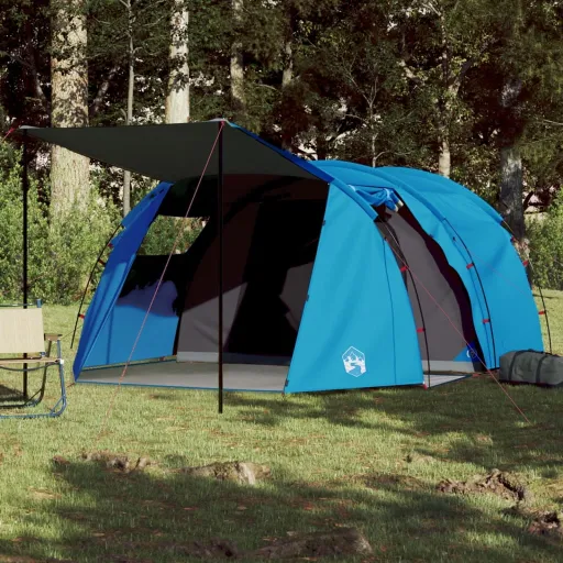 Tenda de Campismo Túnel para 4 Pessoas Impermeável Azul