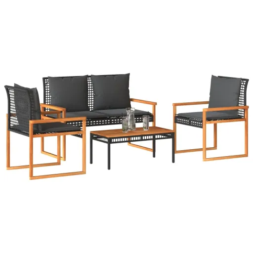 Conjunto Lounge de Jardim c/ Almofadões Vime PE Preto (4 pcs)