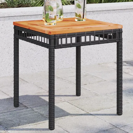 Mesa de Jardim 38x38x42 cm Vime PE e Madeira de Acácia Preto