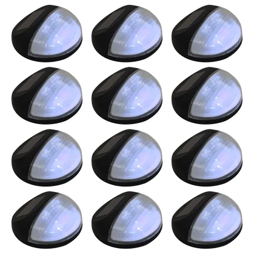 Candeeiro de Parede Solar LED de Exterior   Preto Redondo (12 pcs)