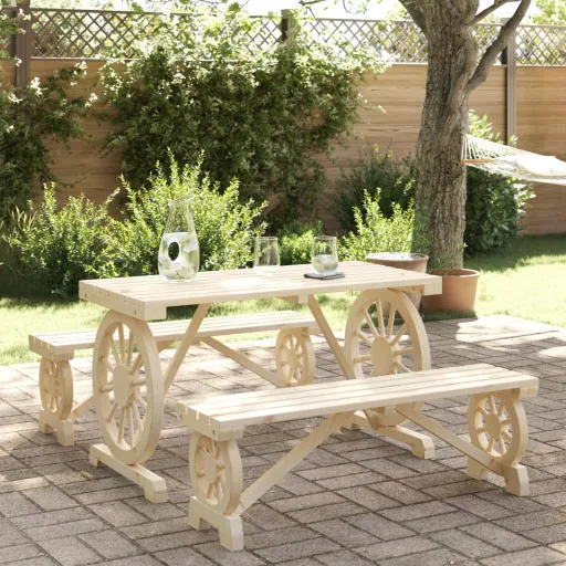 Conjunto de Jantar p/ Jardim Madeira de Abeto Maciça (3 pcs)