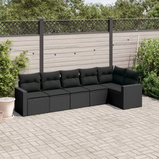 Conjunto Sofás de Jardim c/ Almofadões Vime PE Preto (6 pcs)