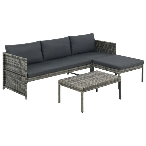 Conjunto Lounge de Jardim c/ Almofadões Vime PE Cinzento (3 pcs)