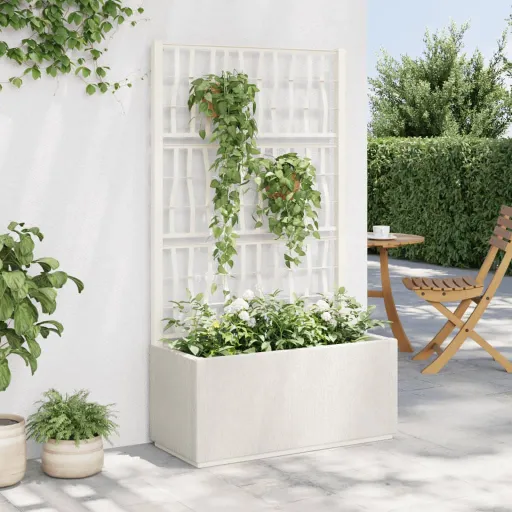 Vaso/Floreira de Jardim c/ Treliça 80x36x140 cm PP Branco